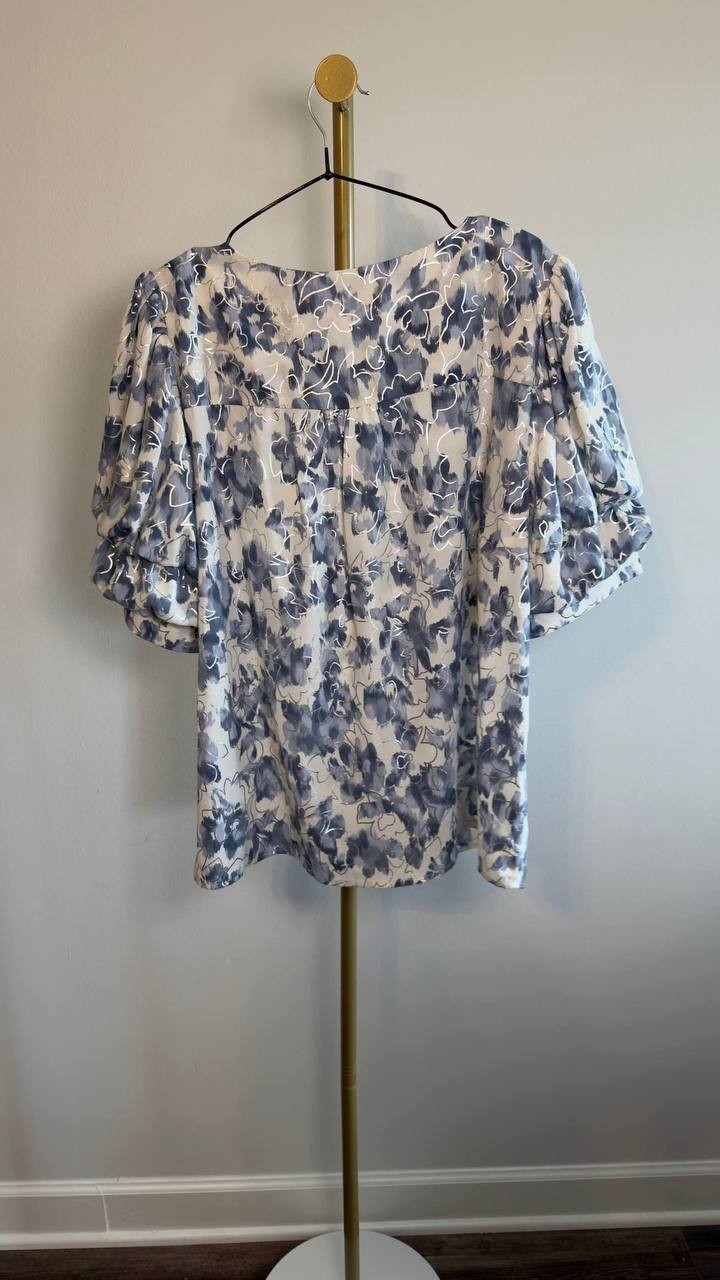 Sam & Jess Floral‑Print Bubble‑Sleeve Top Floral Multi XL NWT $59
