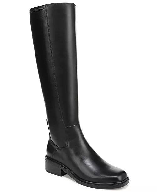 Franco Sarto Gisella Leather Square Toe Knee High Boots Black 8M Wide Calf NWT