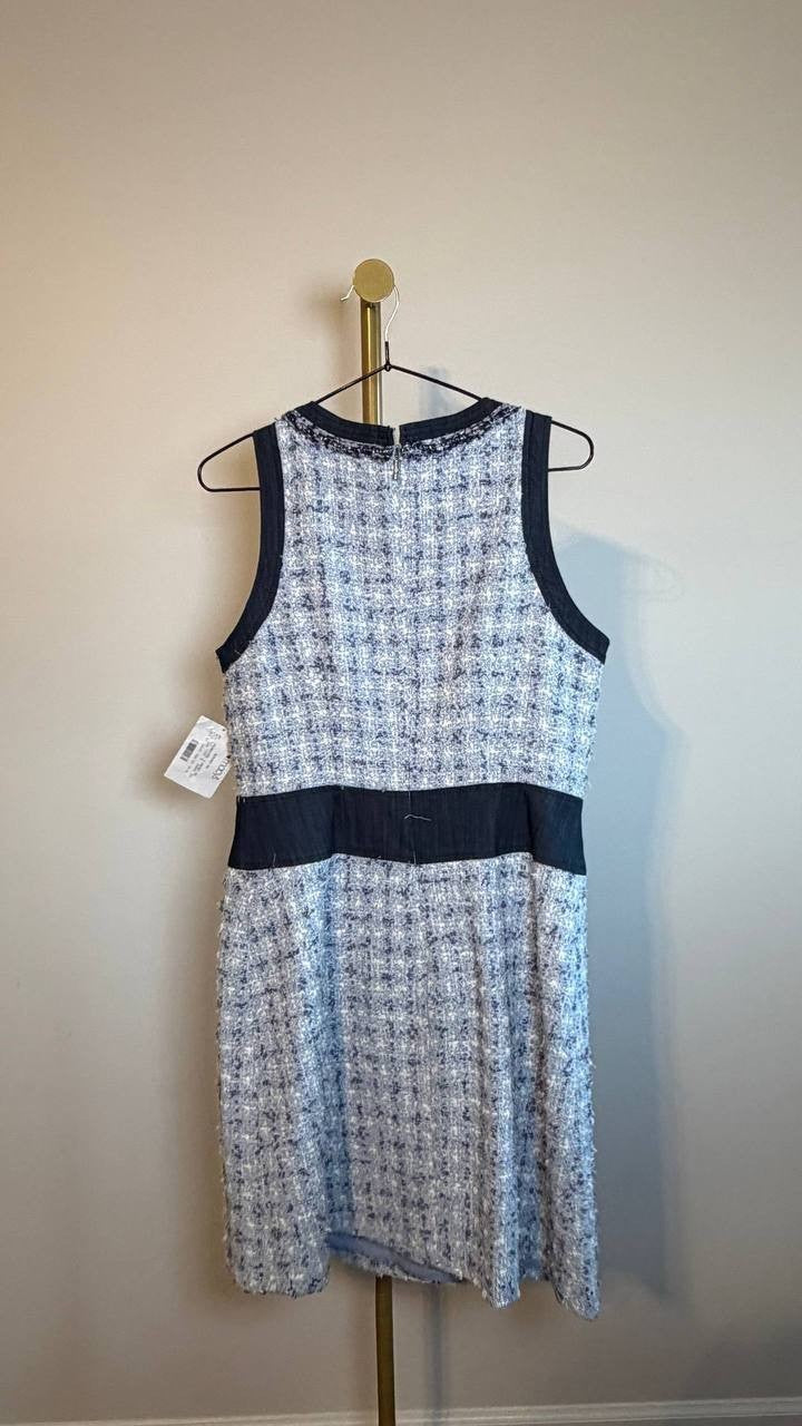 Karl Lagerfeld Paris Tweed A‑Line Dress Chambray Blue Marine 8 NWT $168