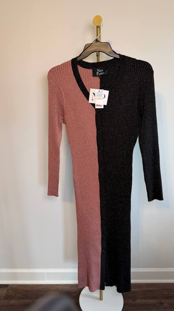 Nina Parker Plus Size Ribbed Button‑Front Dress Rose/Gold 3X NWT $99