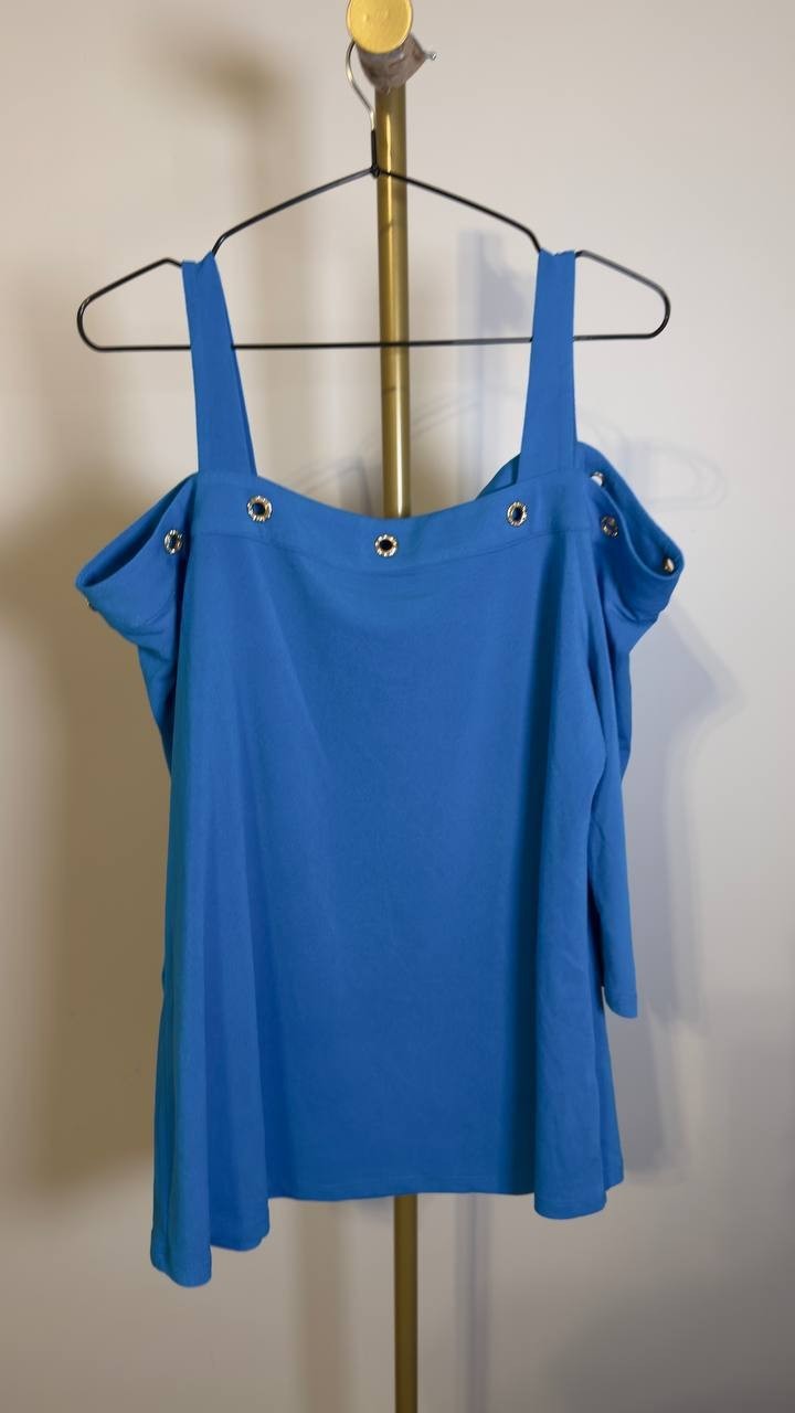 Belldini Grommet-Trim Cold Shoulder Top Mediterranean Gold L NWT $49