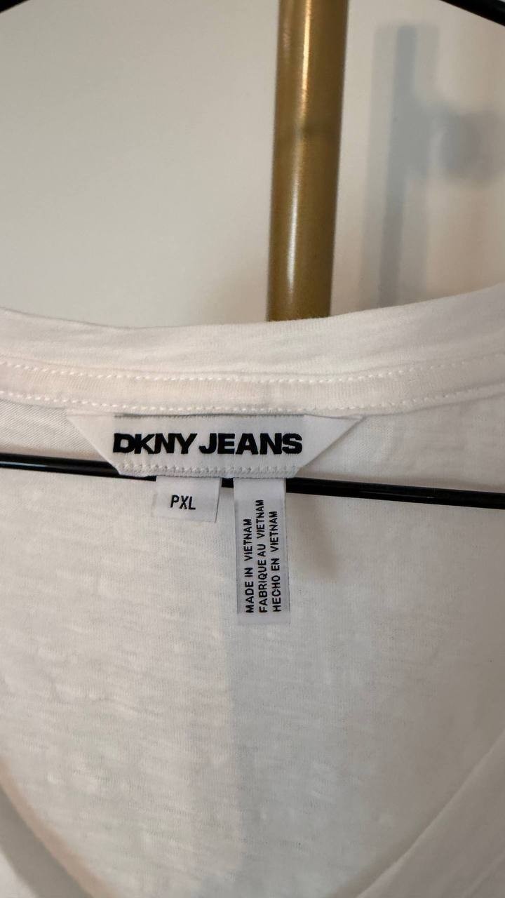 DKNY JEANS Ivory Ruched V‑Neck Knit Top P/XL Pre‑Owned Long Sleeve msrp$49