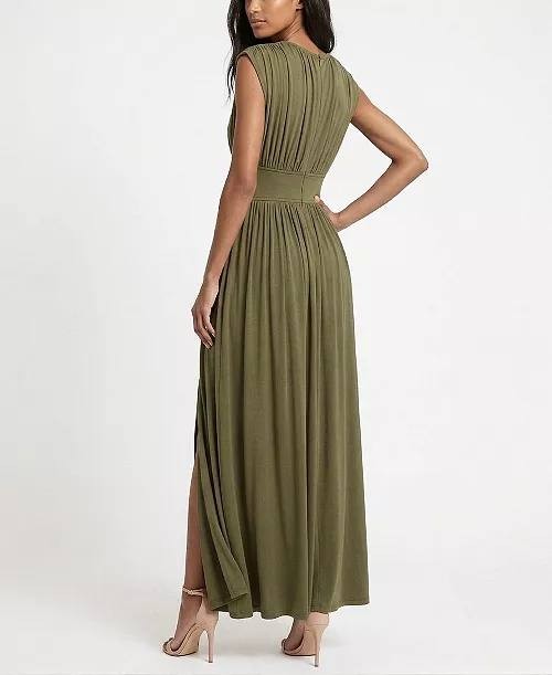 Taylor Cinched Waist Ruched Crewneck Dress Olive 10 NWT $199