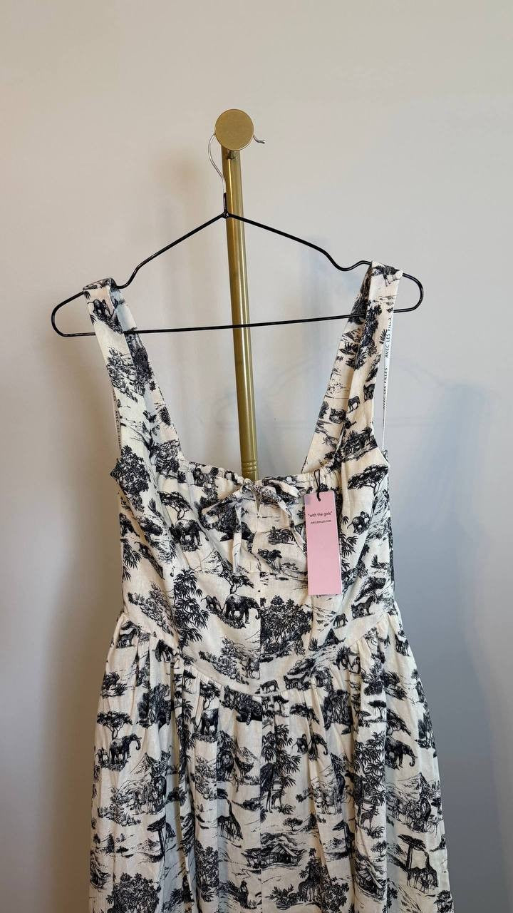 Avec Les Filles Bustier Linen Blend Midi Sundress Safari Toile Black Size 6 NWT