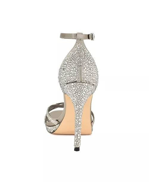 Nine West Silver Textile Dress Sandals Size 9.5M New in Box $119
