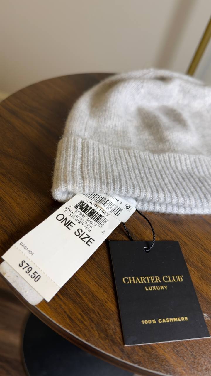 Charter  Club  100%  Cashmere   Beanie  Ice  Grey  Heather  OS  NWT  $79.50