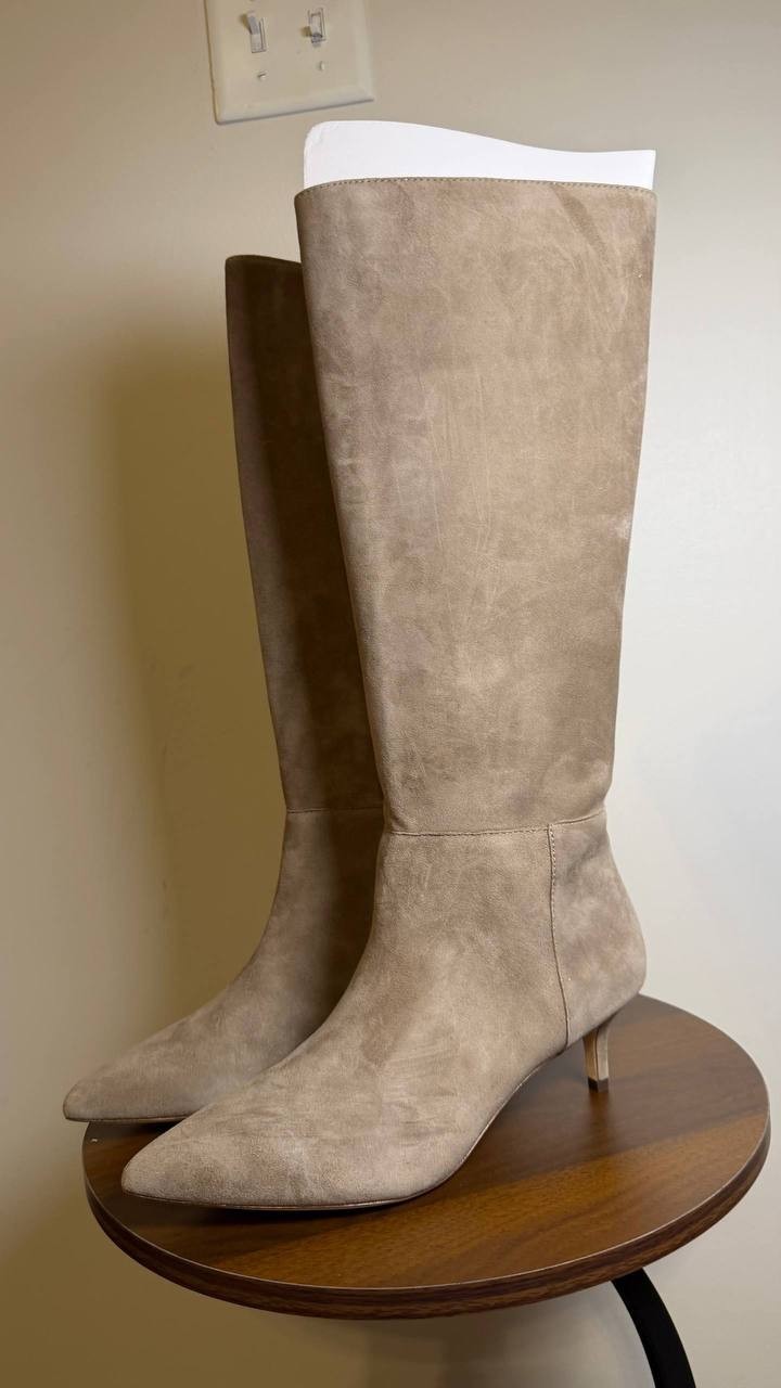 Lauren Ralph Lauren McKay Boots 8B Taupe Suede Tall Pointed Toe NIB msrp$275
