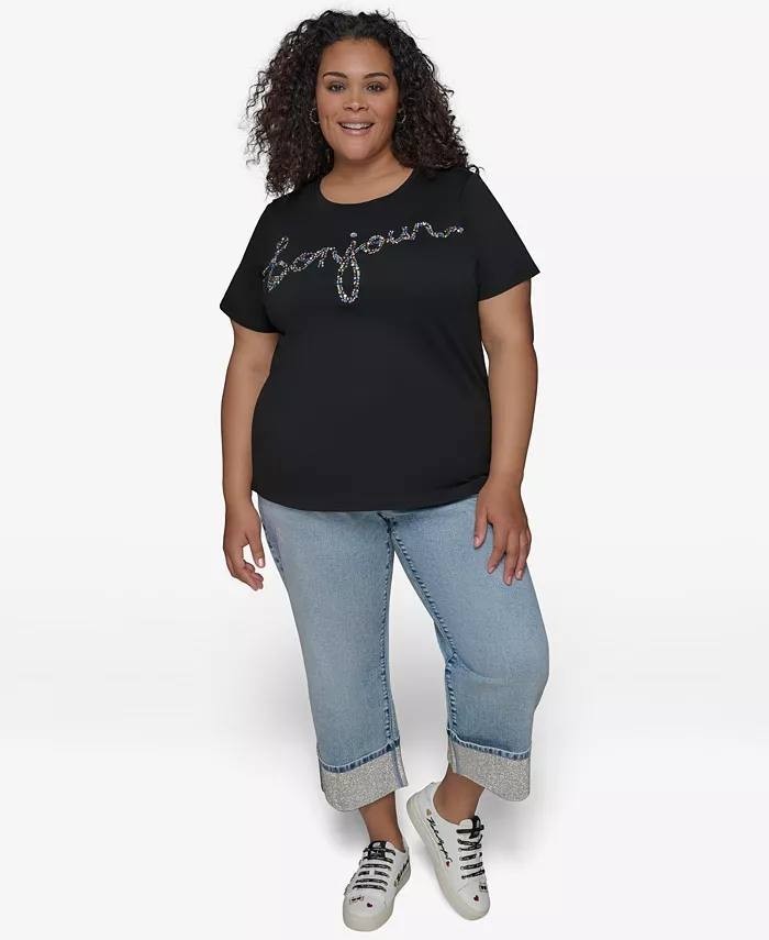 Karl Lagerfeld Paris Plus Size Embellished Bonjour Tee Black 2X $69 NWT