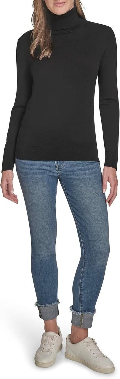 Tommy Hilfiger Cotton Lightweight Turtleneck Long Sleeve Top Black S/P NWT $69
