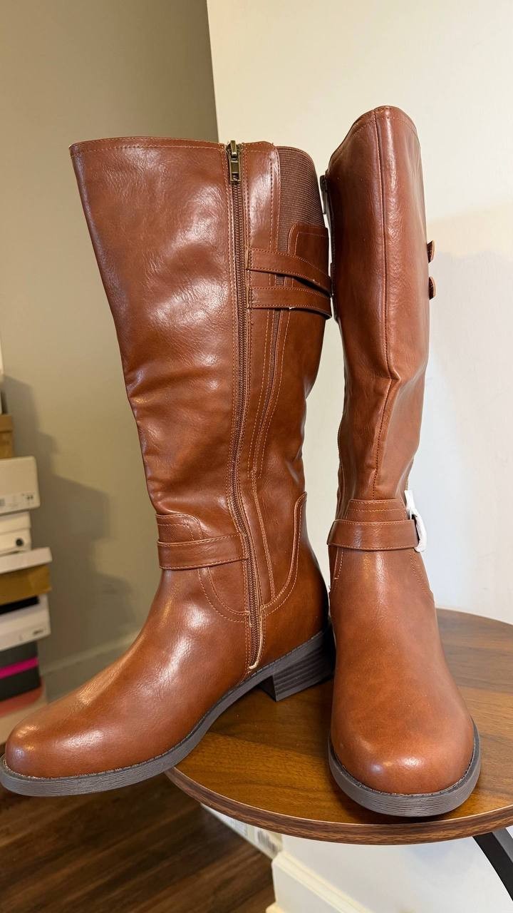 Journee Sonny Boots 10M Cognac Polyurethane Knee‑High Round Toe NIB msrp$122