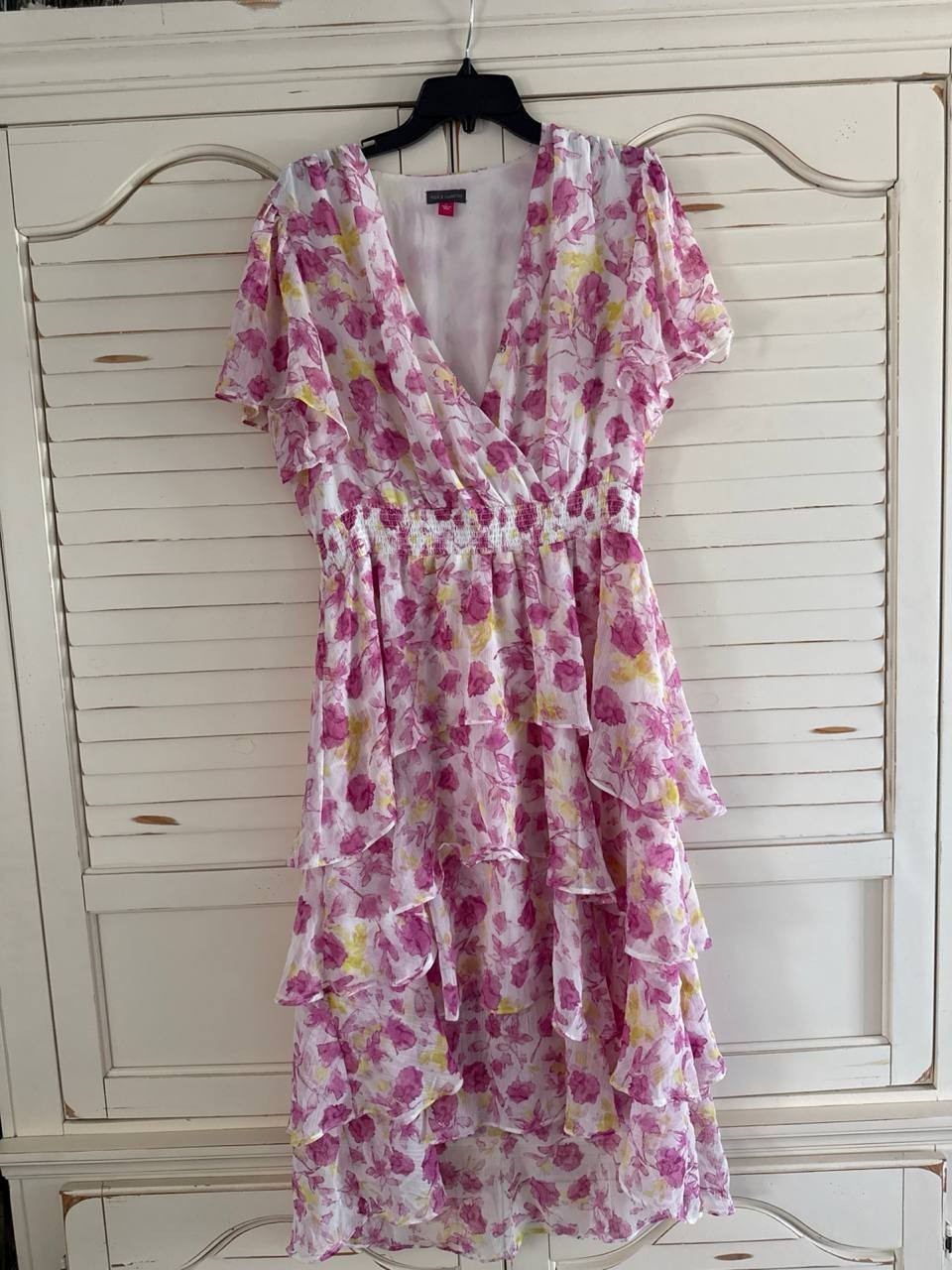 Vince Camuto Flutter Sleeve Tiered Midi Dress – Violet Blush, Size L