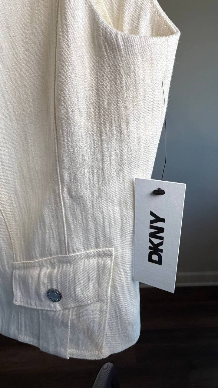 DKNY Weathered Zip‑Up Vest Coconut Beige S NWT $99