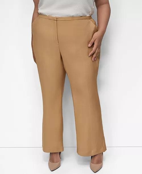 DKNY Pants 16W Brown Sueded Canvas High-Rise Flare Leg Pre-Owned Good Condition