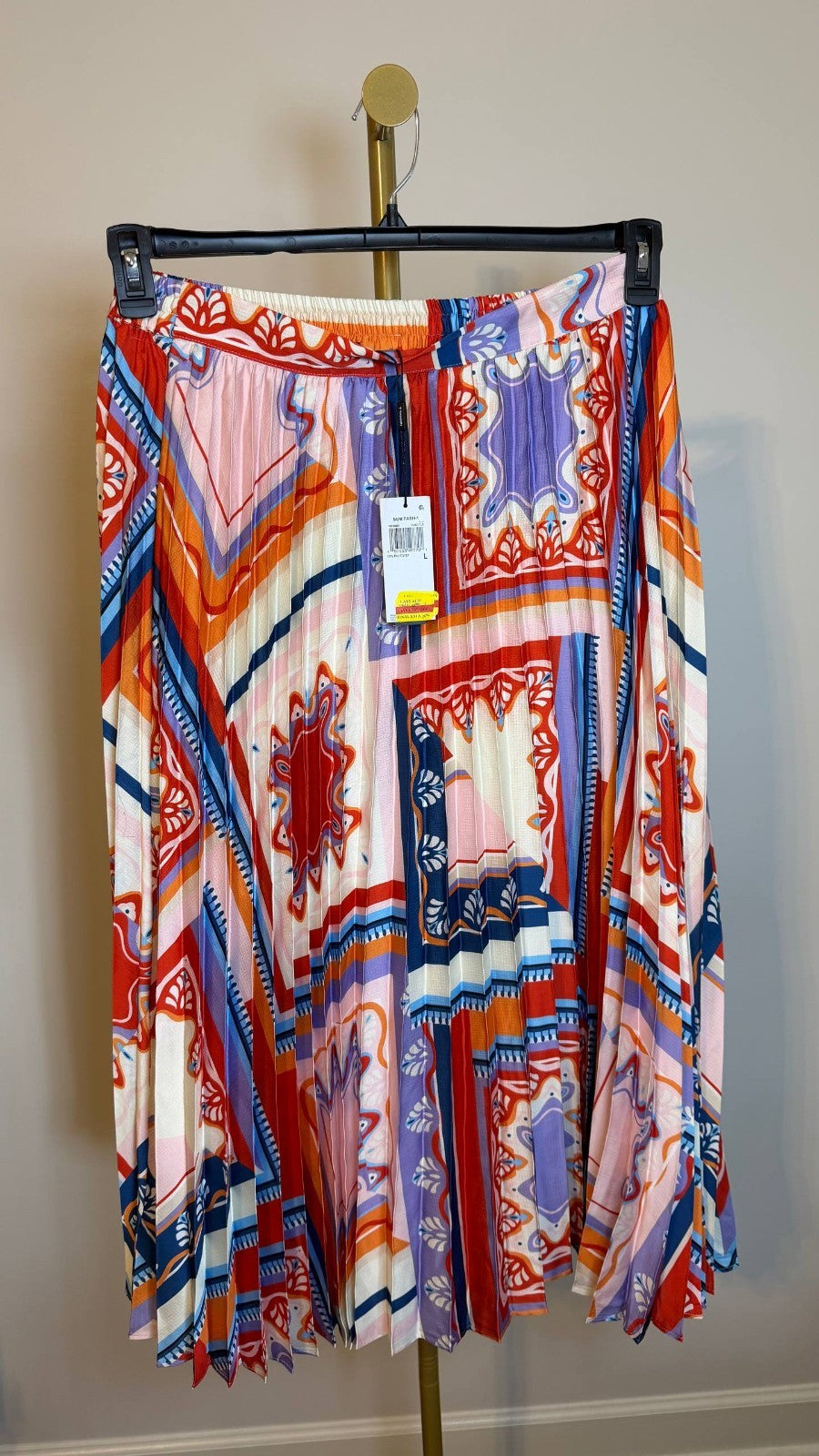 T Tahari Women’s Printed Pleated Pull‑On Midi Skirt Como Tile Print $88 NWT