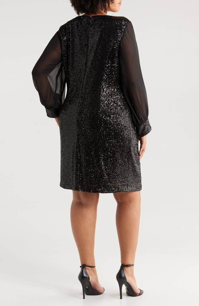 Alex Evenings Sequin Chiffon Cocktail Dress Black Size 14  $199