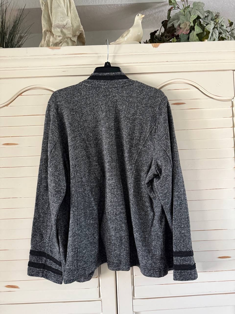 Tommy Hilfiger Marled Knit Military Jacket Black Multi 1X Plus Size Women