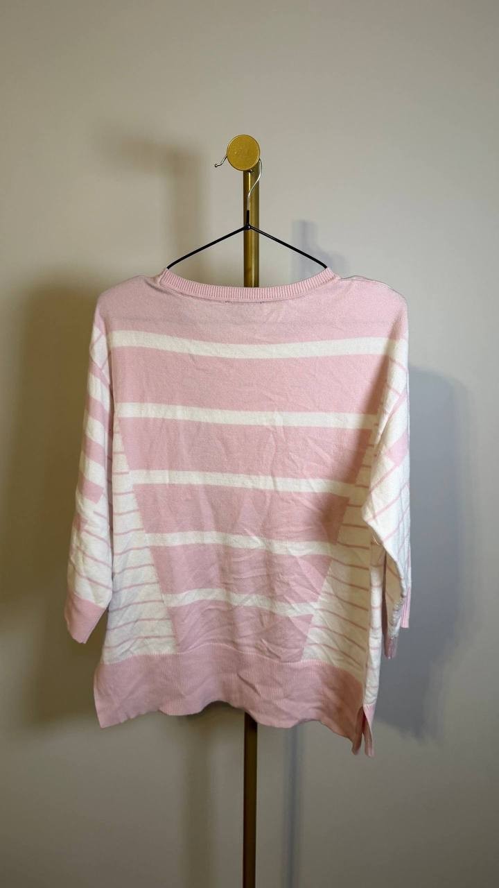 Tahari Striped Knit Sweater Light Pink White S/P $78 NWT