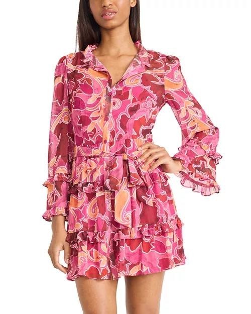 Donna Morgan Long-Sleeve A-Line Dress Pink/Red 12 NWT $139