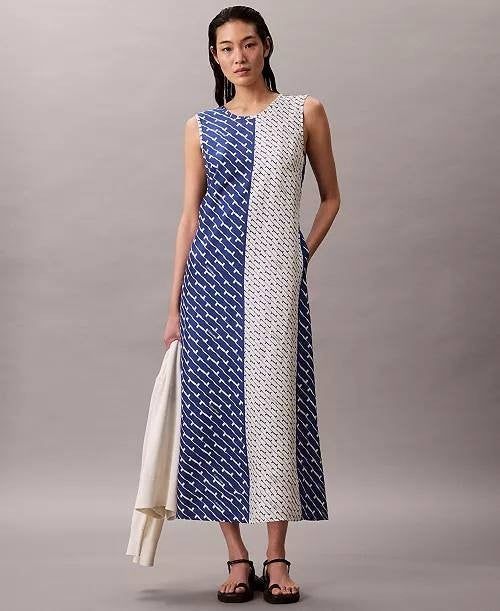Calvin Klein Printed Color-Block Sleeveless Dress Blue White Size XL NWT $179 –