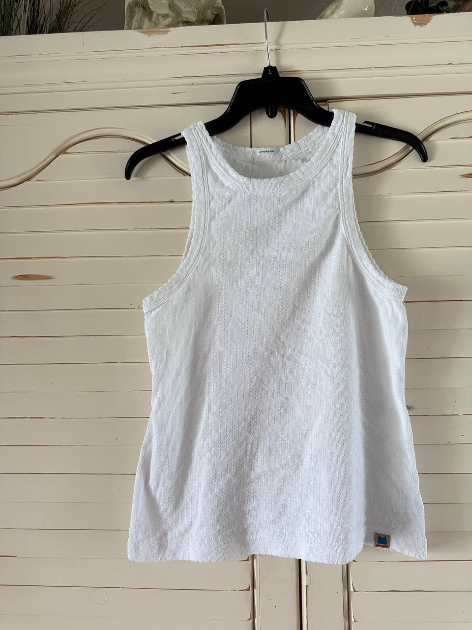 MOTHER Chin Up Tank White - Used with Flaw, Racerback, 100% Cotton, Size L