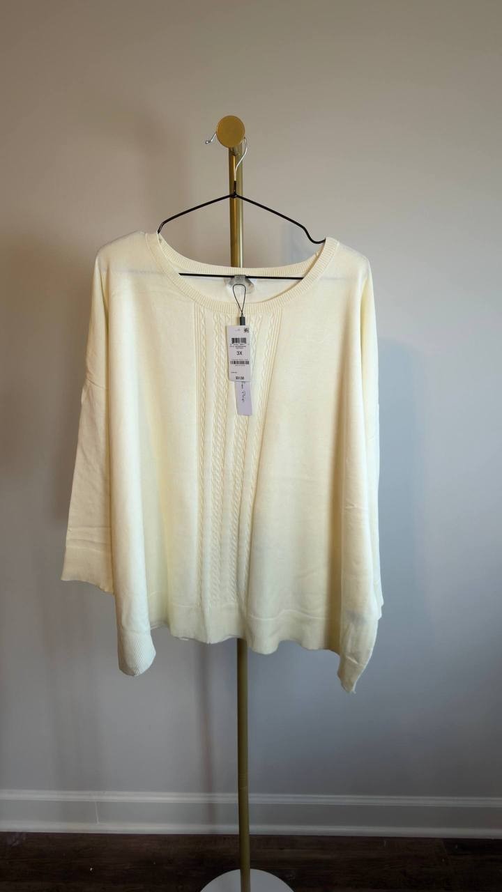 Melissa Paige Lace Front Crewneck Top Papyrus 3X NWT $51.50