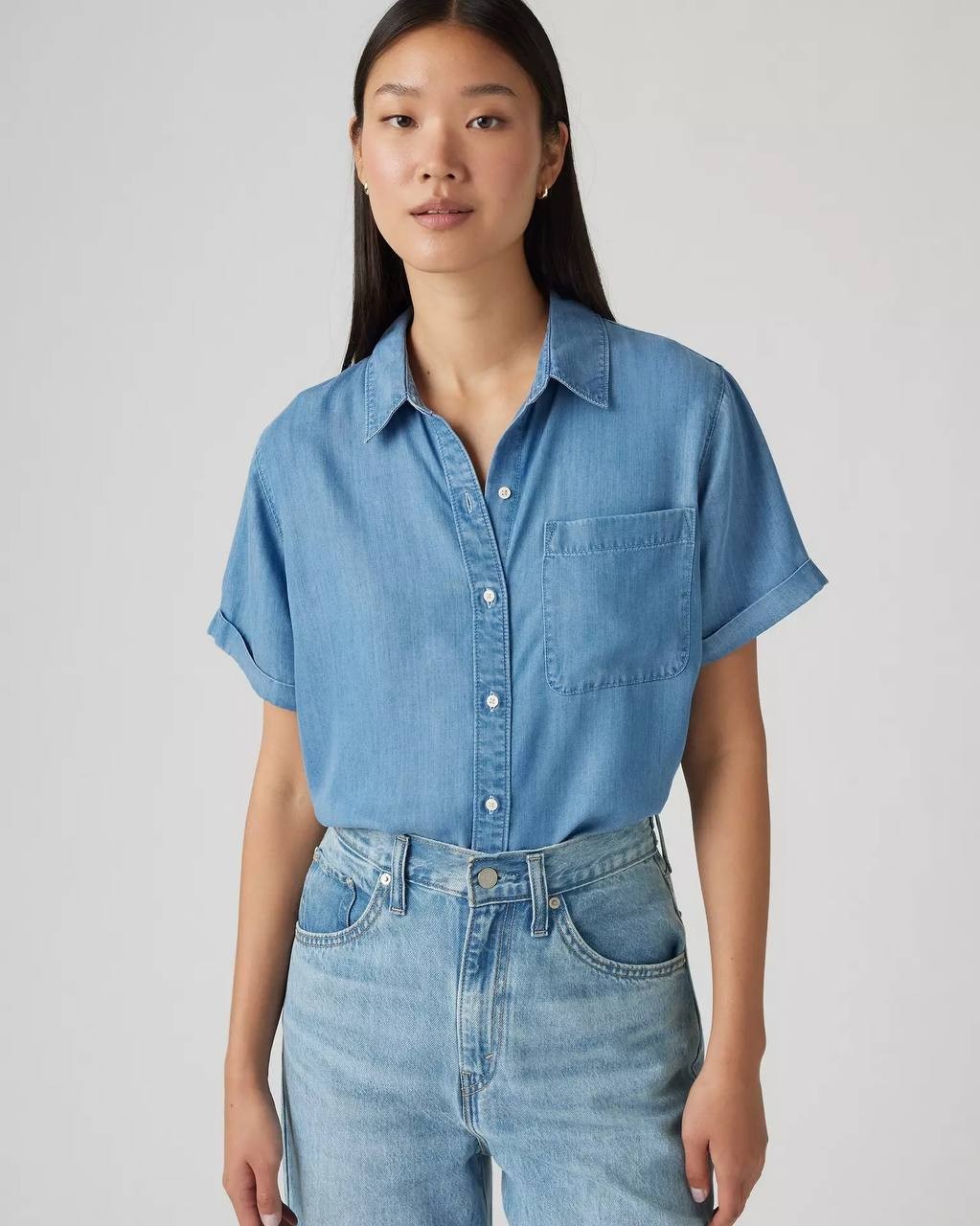 Levi’s Darlene Shirt 1X Blue Short Sleeve Button-Up Relaxed Fit NWT