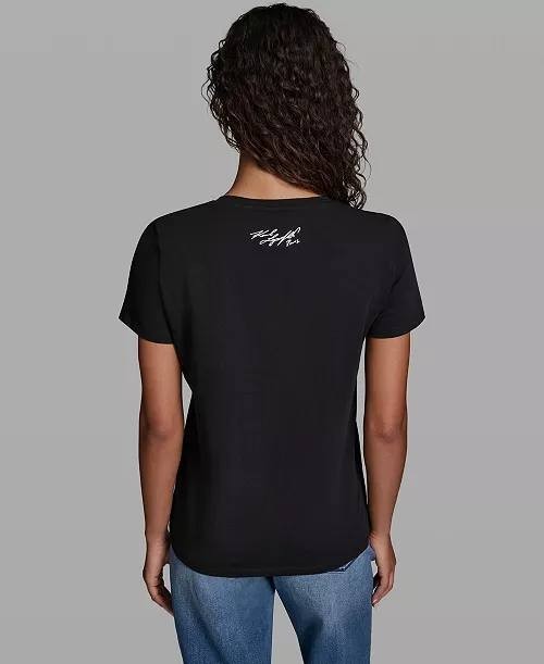 Karl Lagerfeld Paris Checkboard Logo Crewneck Motif Top M Black NWT $59