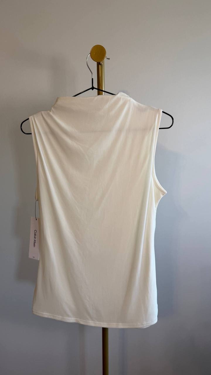 Calvin Klein Women’s Mesh Knit Mock Neck Sleeveless Top Cream XL $59 NWT