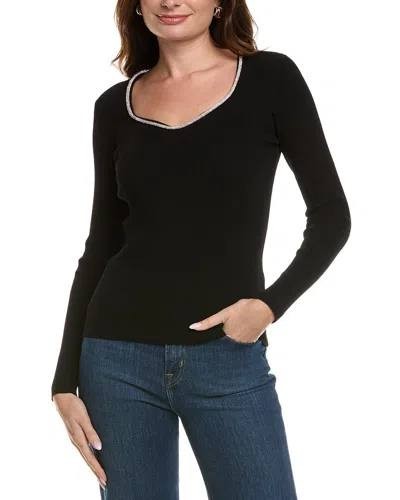T Tahari Long Sleeve Sweetheart Neck Ribbed Sweater Women’s XS Black NWT $78