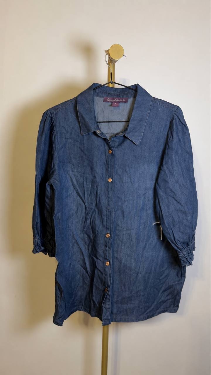Gloria  Vanderbilt  Women’s  Puff‑Sleeve  Denim  Shirt  Lubbock  M  NWT  $50 