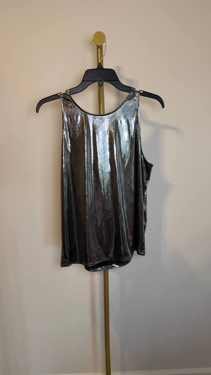 BOSS Orange Esarah Metallic Scoop‑Neck Tank Open Grey XL NWT $79