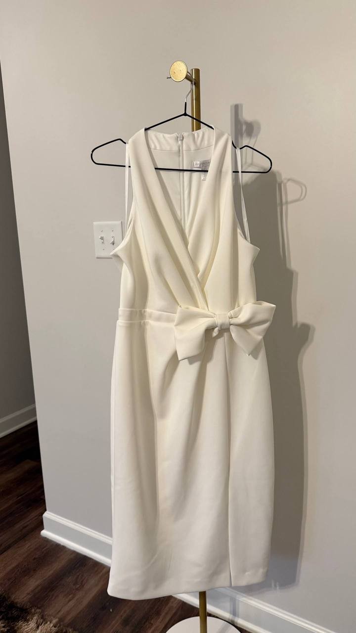 London Times Halter Midi Dress with Bow White Ivory 8 Excellent Cond msrp$99