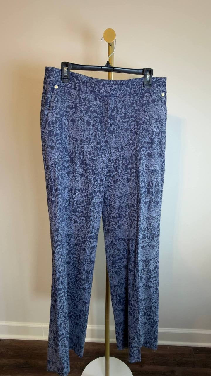 Karl Lagerfeld Paris Printed Wide‑Leg Denim Pants Medium Wash 10 NWT $139