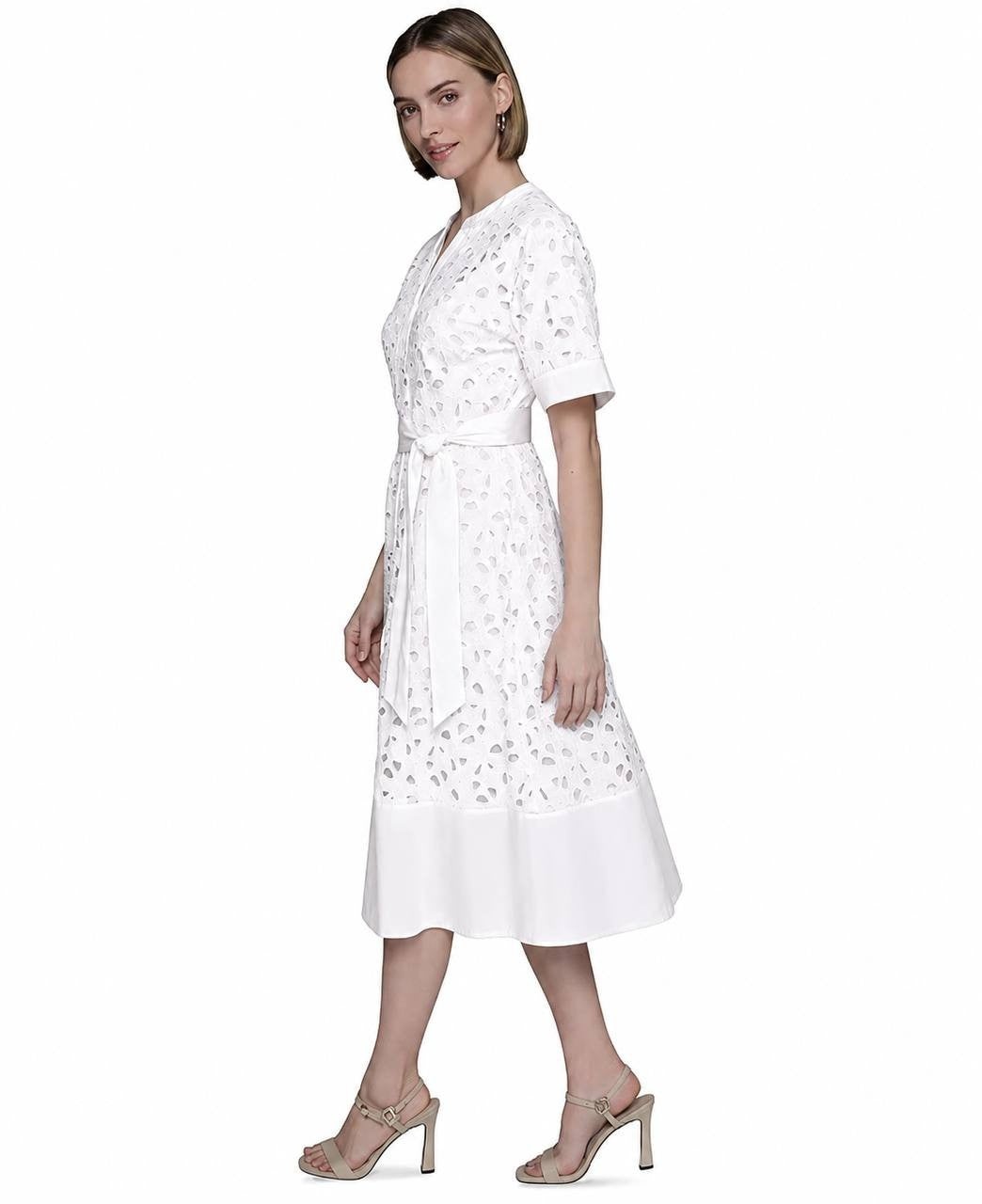 Karl Lagerfeld Cotton Eyelet Button‑Front Dress White 6 NWT $199