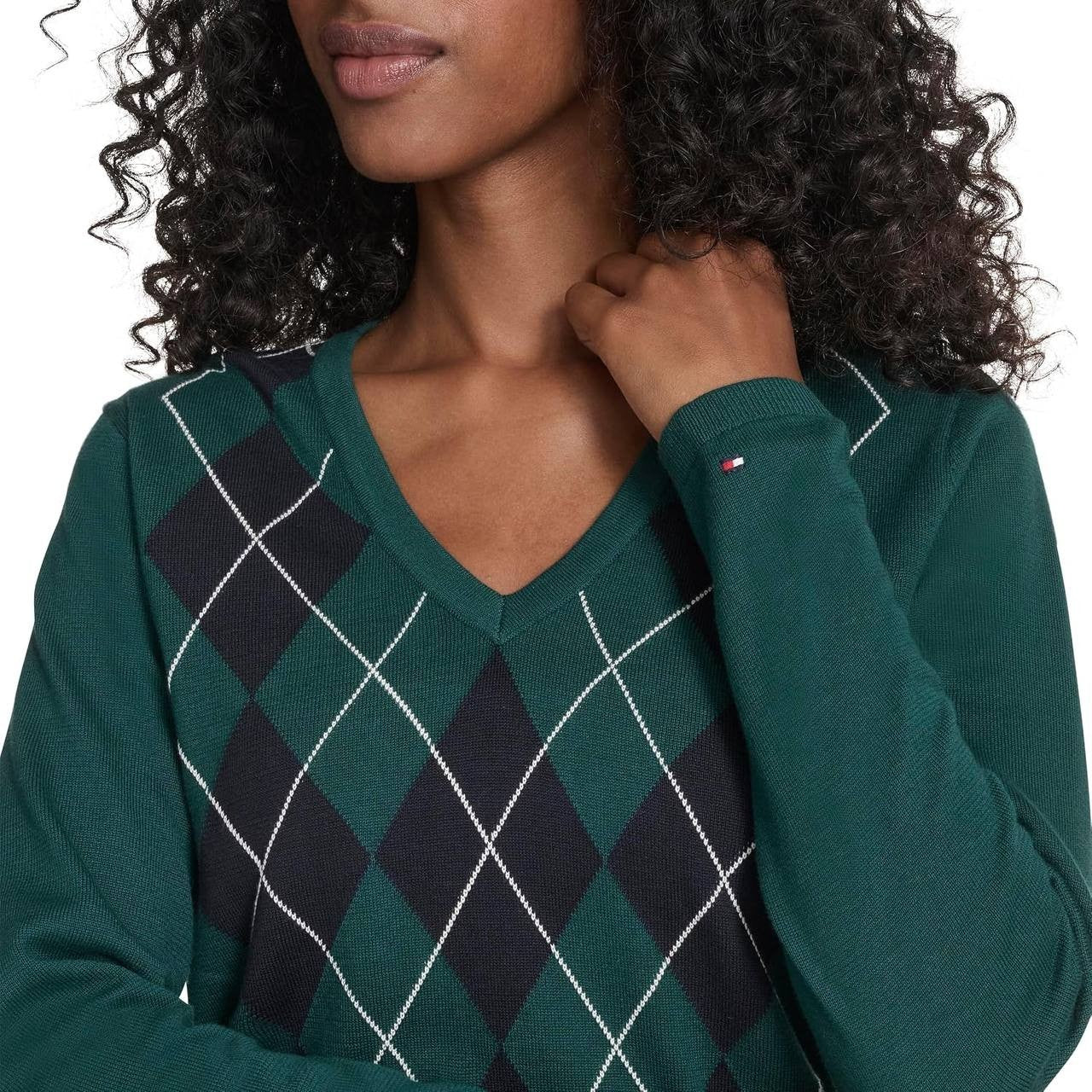 Tommy Hilfiger Cotton Argyle Ivy Sweater Forest Multi M NWT $69.50