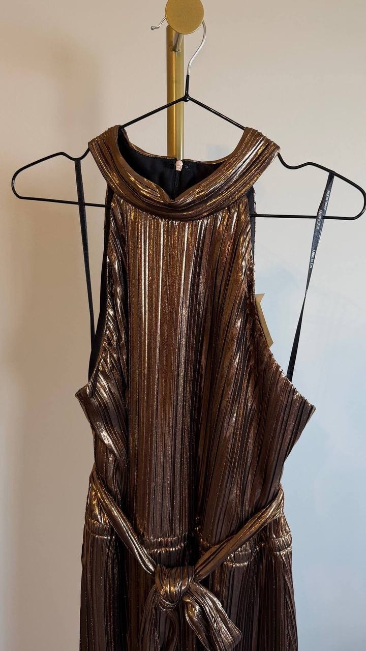 Anne Klein Women’s Metallic Mock Neck Halter Halter Dress Size XL NWT $159