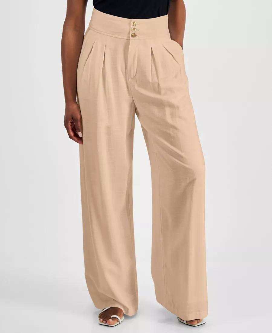 Bar III Petite High‑Rise Wide‑Leg Pants – Beige– Size 10P – NWT – MSRP$59.50