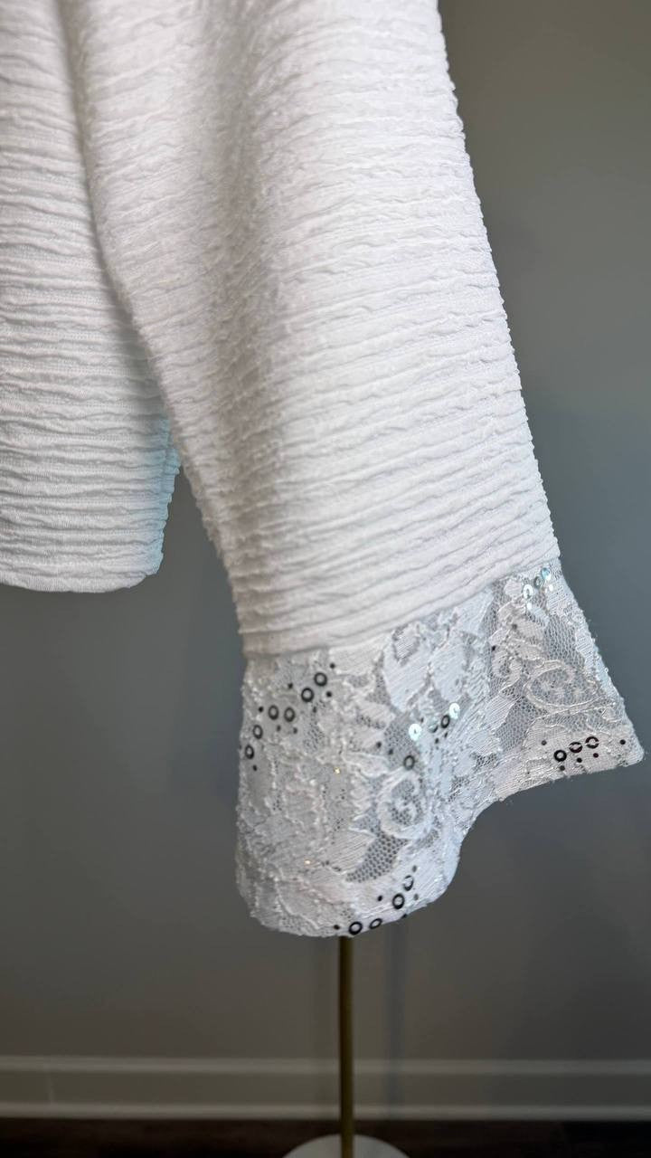 NY Collection Novelty Knit Lace Jacket White 8P NWT $62