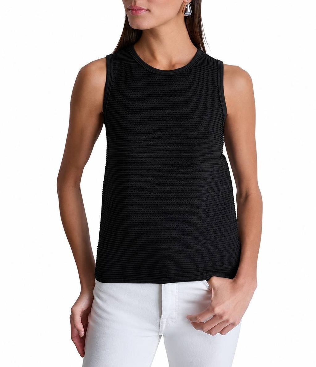 DKNY Sleeveless Textured Knit Racerback Tank Top Black XS NWT $69