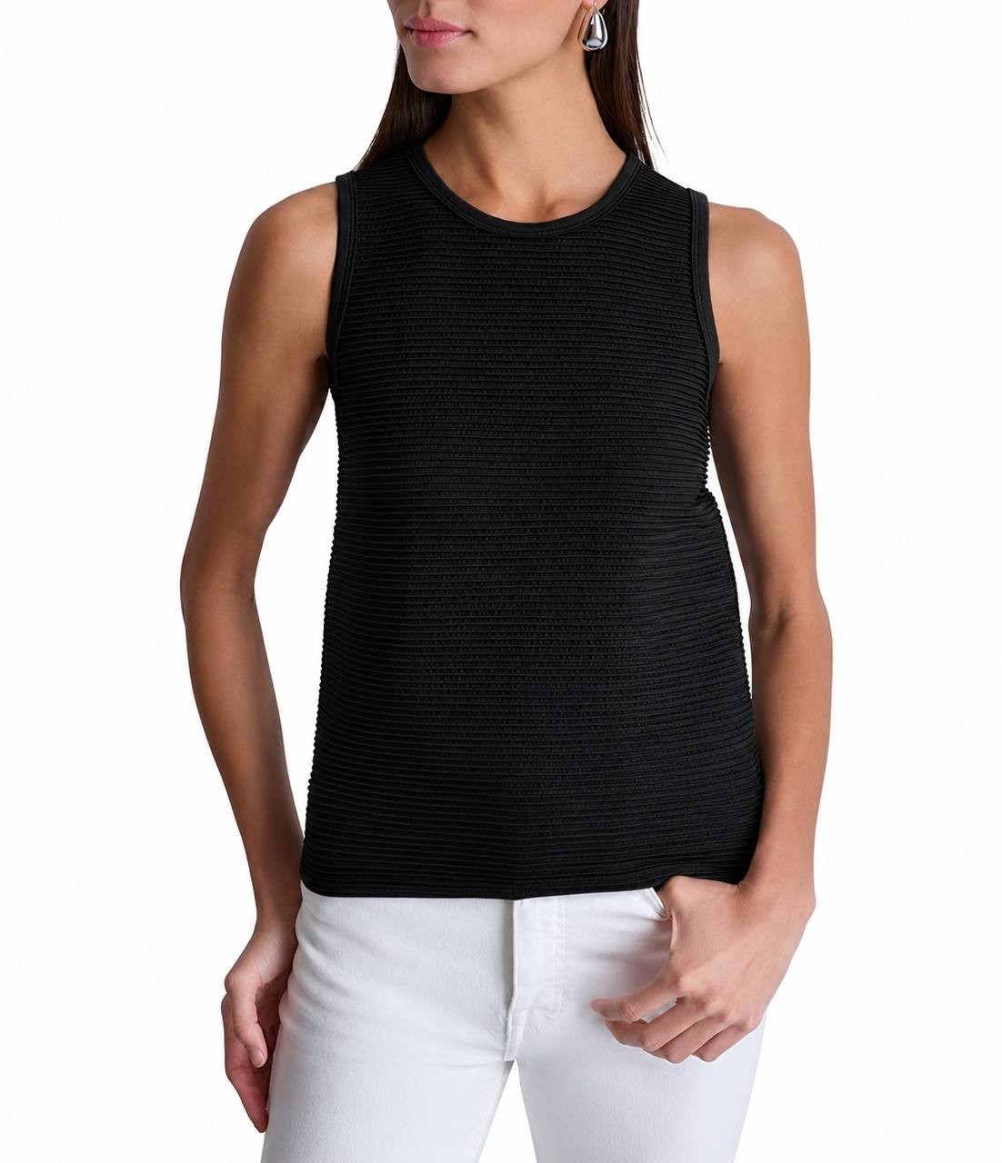 DKNY Sleeveless Textured Knit Racerback Tank Top Black XS NWT $69