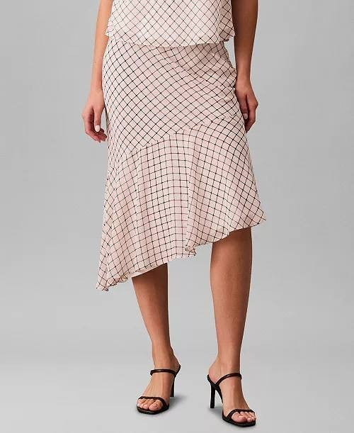 Calvin Klein Printed Chiffon Midi Skirt Cream L/G NWT $109