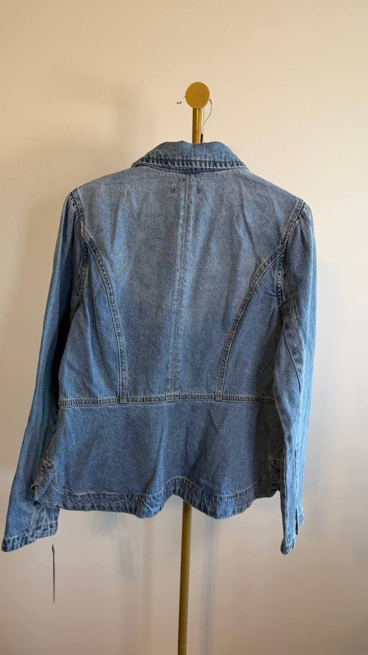 Democracy Women’s Cotton Denim Peplum‑Hem Jacket Light Blue M $98 NWT