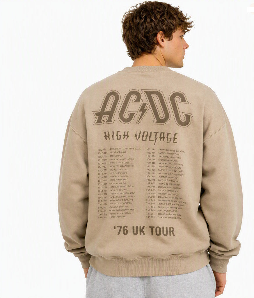AC/DC High Voltage Tour Crewneck Sweatshirt S Beige NWT $50