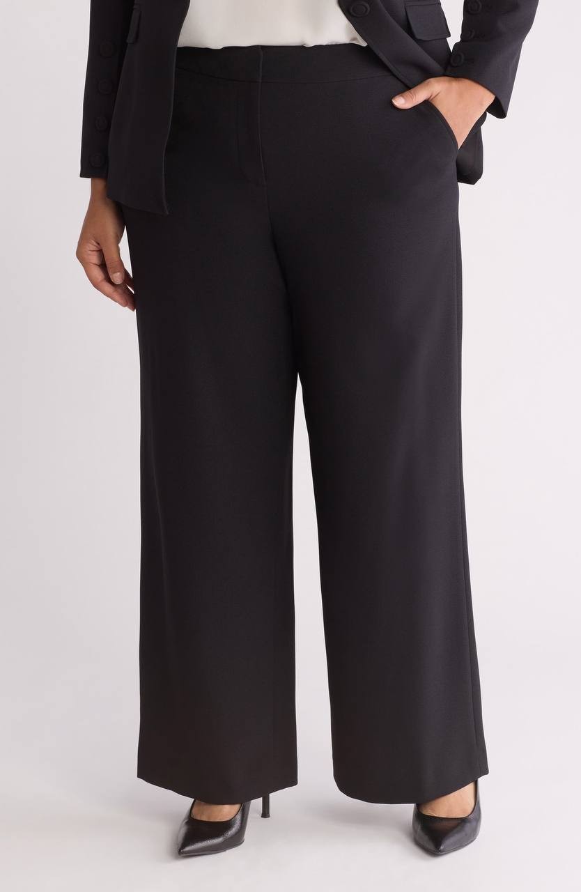Tahari ASL Women’s Plus Wide-Leg Pants Black 10 $109 NWT