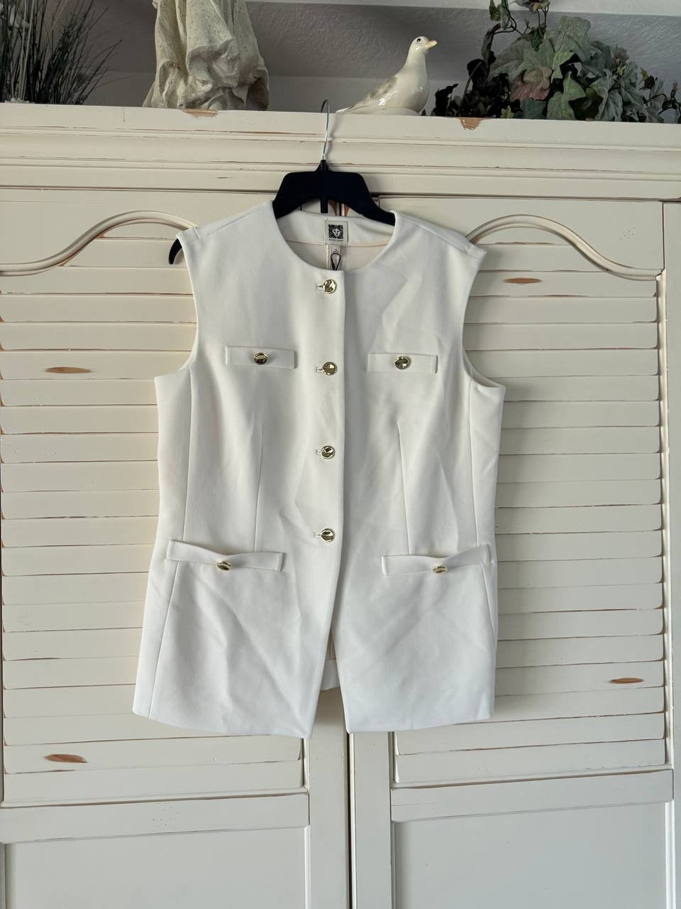 Anne Klein Women’s Four-Button Vest 10 White NWT $129