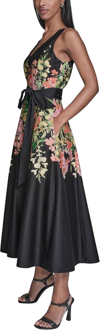 Karl Lagerfeld Stretch‑Cotton Floral Midi Dress Black Multi 2 NWT $189