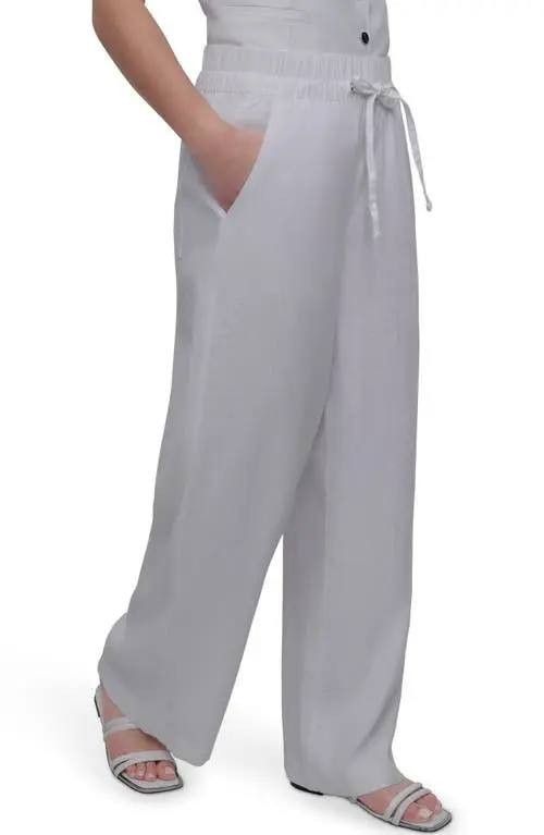 DKNY Linen-Blend Drawstring Wide-Leg Pants Light white L $89 NWT