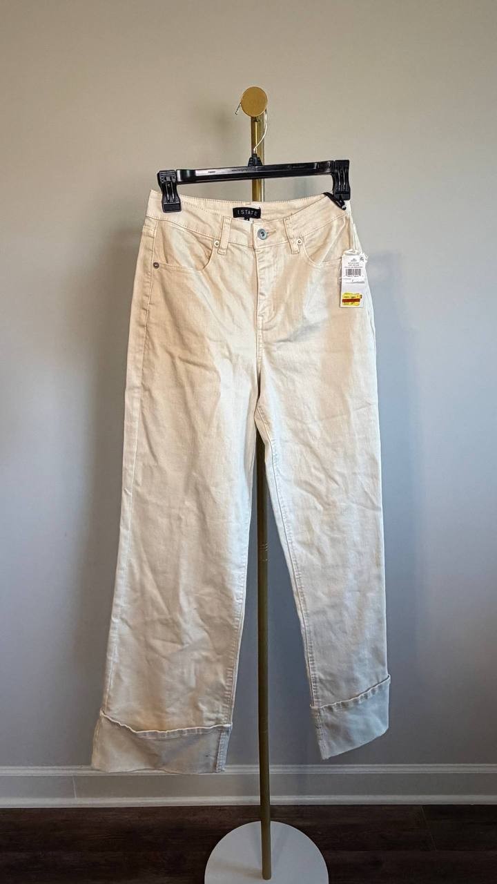 1.STATE Denim Roll‑Cuff Wide‑Leg Jeans New Ivory 0 NWT $109