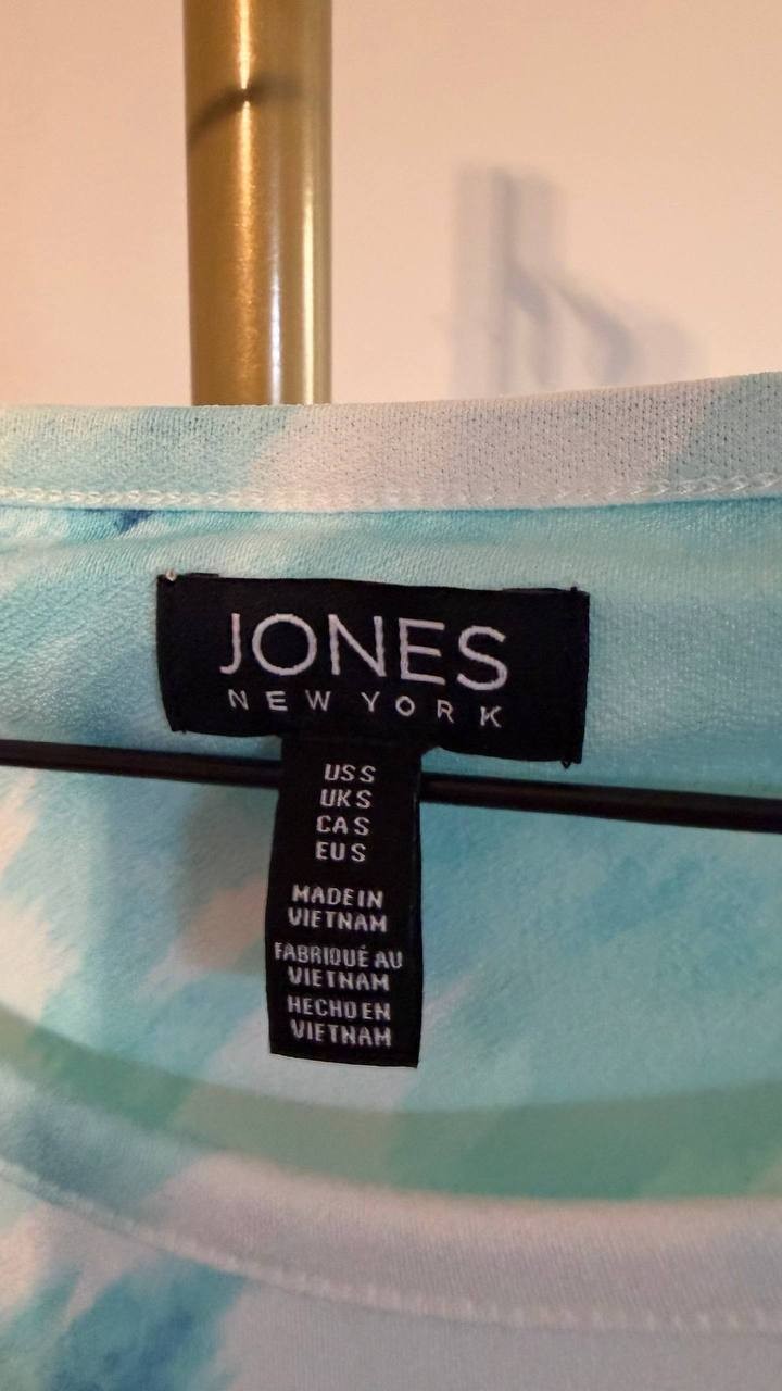 Jones New York Women’s Watercolor‑Print 3/4‑Sleeve Top Blue Multi S $59.50 NWT
