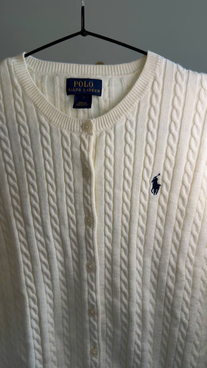 Polo Ralph Lauren Textured Knit Button Cardigan Cream XXS $228